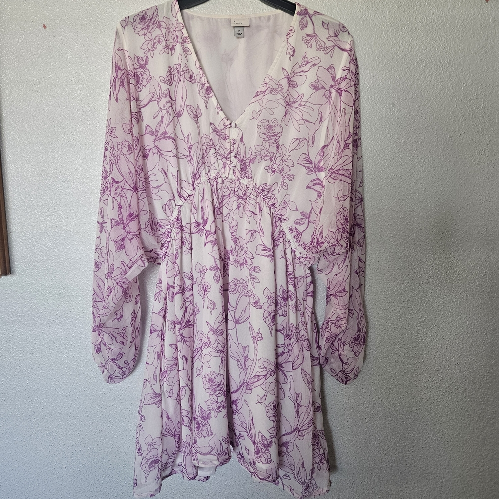 a new day Floral V-Neck Tunic - Pink and White